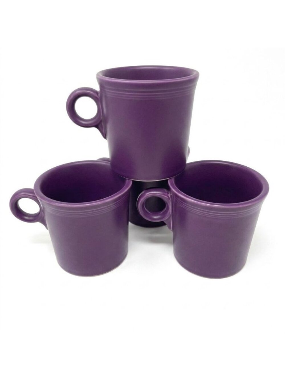 4 Fiestaware Homer Laughlin Plum Purple Tom & Jerry Ring Handed Deco Mugs Cups